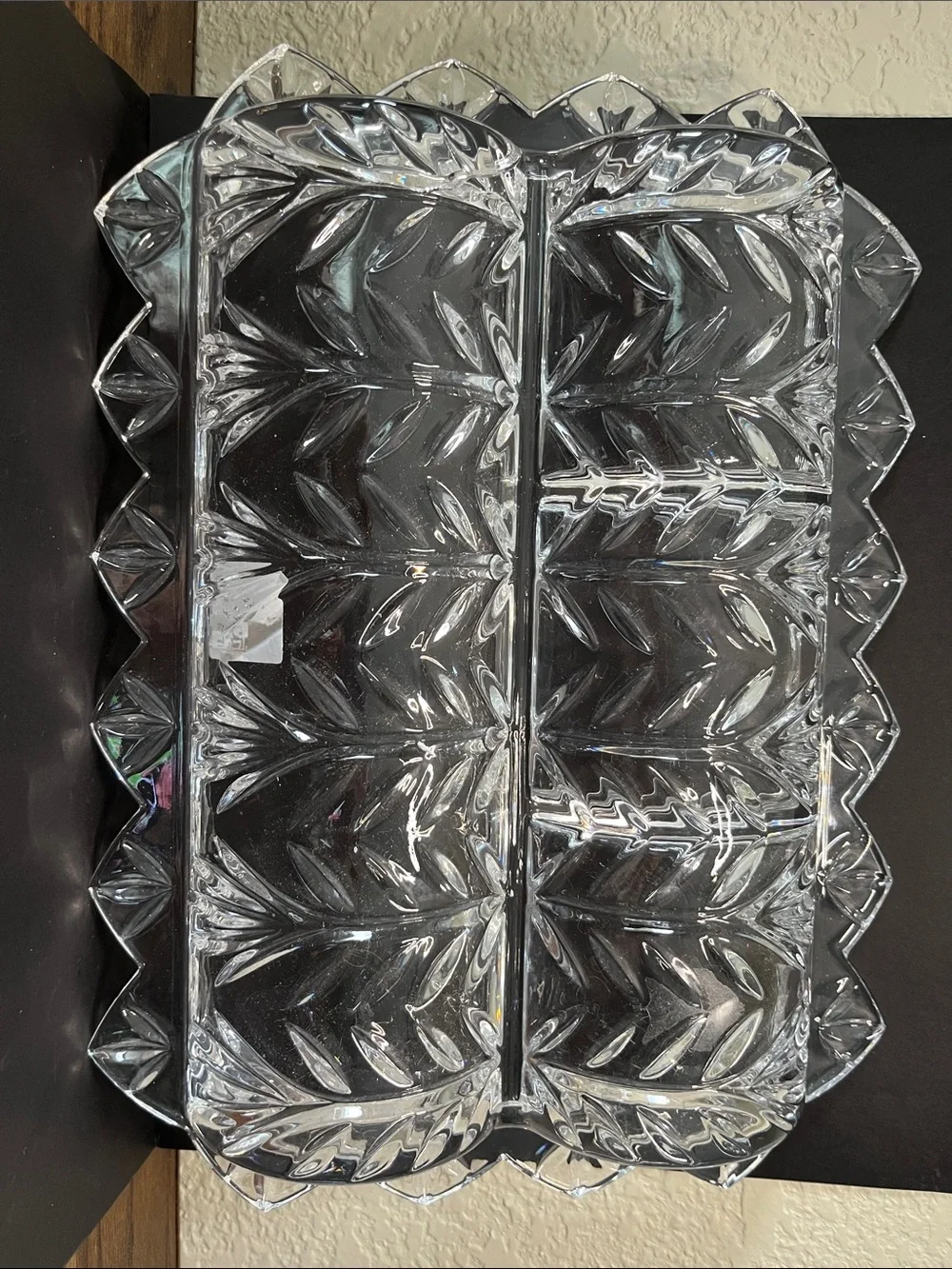 Fifth Avenue Crystal Poland Divided Serving Tray Leaf Vine Pattern